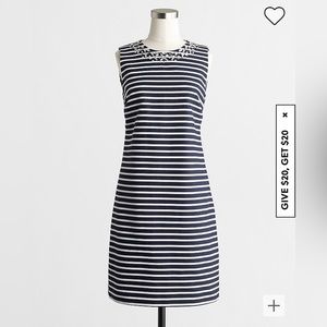 J. Crew Navy/White Striped Embellished Sheath Dress
